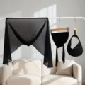 Detailed view of the black chiffon 3-piece accessory set hanging neatly on rack for women. - Black