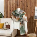 Korean design cotton linen scarf lightweight floral print summer shawl sun protection neck wrap - LM452 - Green