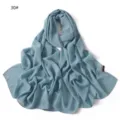 Detail de longue echarpe unie en mousseline macaron pour voyage et navette chic. - 30# Bleu Macaron