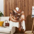 Korean design cotton linen scarf soft floral print shawl summer thin sun protection wrap - LM452-Coffee