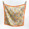 Cute cartoon puppy printed square silk scarf for women, stylish sweet neckerchief. - 70FJ535-Orange
