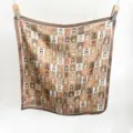 Cute cartoon puppy print square scarf detail showing playful dog grid pattern design. - 70FJ535-Brown