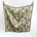 Chic green checkered silk square scarf featuring cute various cartoon dogs pattern for women. - 70FJ535-Green
