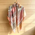 Elegant silk feel square scarf with classic vintage baroque print, stylish ladies accessory. - 130FJ34-Pink