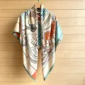 Chic printed square silk scarf, lightweight summer fashion shawl for beach and outdoor daily wear. - 130FJ34-Blue