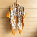 Luxury floral print silk scarf, elegant orange square shawl for summer beach and daily wear. - 130FJ43 - Yellow