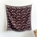 Dark brown floral print imitation silk square scarf, elegant thin silk-feel neck scarf. - 90FJ330 - Coffee