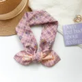Elegante sciarpa twilly a quadri e fiori viola da donna, perfetto accessorio per look primaverili. - MBFJ30-Viola