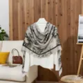 Cotton linen scarf shawl, elegant floral print, lightweight summer sun protection wrap style. - LM459-Light Green