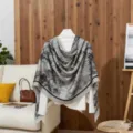 Gray floral cotton linen scarf women summer lightweight travel sun protection shawl wrap - LM459-Grey