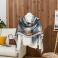 Blue Abstract Cotton Linen Scarf Summer Sun Protection Lightweight Shawl Fashion Variant - LM461 - Grey