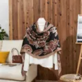 Black floral print scarf, soft cotton linen shawl for women, summer travel sun protection. - LM463-Black
