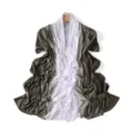 Bufanda larga de punto acanalado bicolor degradado, elegante chal de viaje para mujer - Verde Militar/Blanco