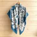 Elegant blue and white botanical printed square scarf, lightweight summer fashion shawl. - 130FJ43-Blue