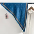 Blue vintage striped silk triangular scarf, elegant neckerchief and stylish summer accessory. - Blue