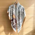 Women silk square scarf elegant printed neckerchief fashion beach shawl sun protection - 130FJ45 - Khaki