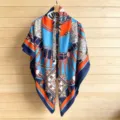 Luxury printed silk scarf for women, elegant large square design, summer beach travel shawl. - 130FJ52-Blue