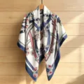 Women's printed silk square scarf with luxury chain and ribbon pattern, elegant shawl for summer. - 130FJ49-Navy Blue
