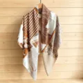 Women brown multi panel print silk square scarf fashion elegant sun protection shawl. - 130FJ47 - Coffee