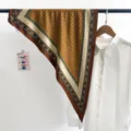 Vintage brown paisley triangle silk scarf, elegant retro neckerchief for women's summer styling. - Coffee