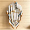 Elegant women chic chain print square silk scarf summer thin beach shawl fashion wrap. - 130FJ55-Coffee