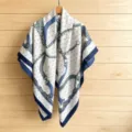 Blue chain print silk square scarf, elegant fashion women's thin beach shawl and head wrap. - 130FJ55-Navy Blue