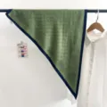 Green triangular scarf with dark blue border, retro artistic silk neck accessory for summer. - Green