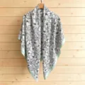 Black and white floral print square scarf with light green border for women summer style - 130FJ48-Green