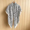 Black and white floral print square scarf, lightweight summer fashion shawl for women beach travel. - 130FJ48-Khaki