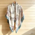 Elegant silk scarf featuring classic equestrian print, stylish square shawl for women. - 130FJ52-Lake Blue