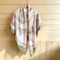Square silk scarf for women, pink green horse carriage print summer sun protection beach fashion shawl. - 130FJ52-Green