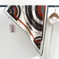 Vintage geometric bow and arrow print silk triangular scarf, elegant neckerchief for women. - Coffee