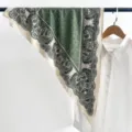 Green paisley print silk scarf square neckerchief retro style summer fashion accessory. - Green