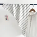 Blue striped triangular scarf, lightweight summer neckerchief, vintage Korean design accessory. - White