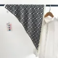 Black and white geometric silk triangle scarf, elegant neckerchief for summer. - White