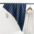 Korean vintage blue striped triangular silk scarf for women, summer lightweight neckerchief. - Navy Blue