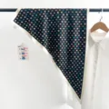 Black silk triangular scarf with colorful print, elegant neckerchief accessory for women. - Black