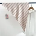 Korean vintage style striped silk triangular scarf, lightweight summer neckerchief acc. - Pink