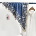 Korean vintage blue paisley triangle scarf stylish summer thin neckerchief accessory - Blue
