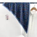 Korean vintage blue stripe triangular silk scarf summer thin neck tie fashion accessory. - Navy Blue