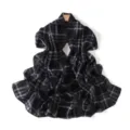Navy blue and white plaid chiffon scarf, elegant lightweight women's long shawl wrap. - Navy Plaid