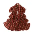 Chic red beige plaid chiffon scarf shawl for women, lightweight travel beach wrap accessory. - Bordeaux Red Plaid