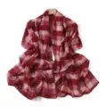 Chic red plaid chiffon scarf for women, lightweight long shawl and stylish beach wrap. - Rose Red Plaid