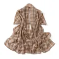 Elegant brown plaid chiffon scarf for women, lightweight summer beach shawl and wrap. - Beige Yellow Plaid