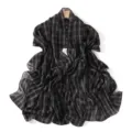 Detailed view of women soft black grey plaid chiffon scarf lightweight fabric elegant shawl design - College Style Black Gray Plaid