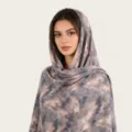 Mercerized cotton watercolor tie-dye scarf variant in elegant grey and pink tones for women. - Black with Dots