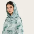 Green tie-dye silk cotton scarf, stylish hijab and travel shawl for women, soft head wrap. - C4