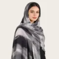 Gris Noir Aquarelle Batik Coton Mercerisé Foulard Écharpe pour Voyage Plage Châle Femme - C7