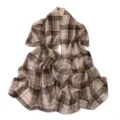 Detailed view of the elegant plaid chiffon scarf, showcasing the soft fabric and draped texture. - Khaki Brown