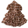 Brown grid print chiffon scarf detail view, lightweight summer shawl and stylish beach accessory. - Block Coffee Plaid